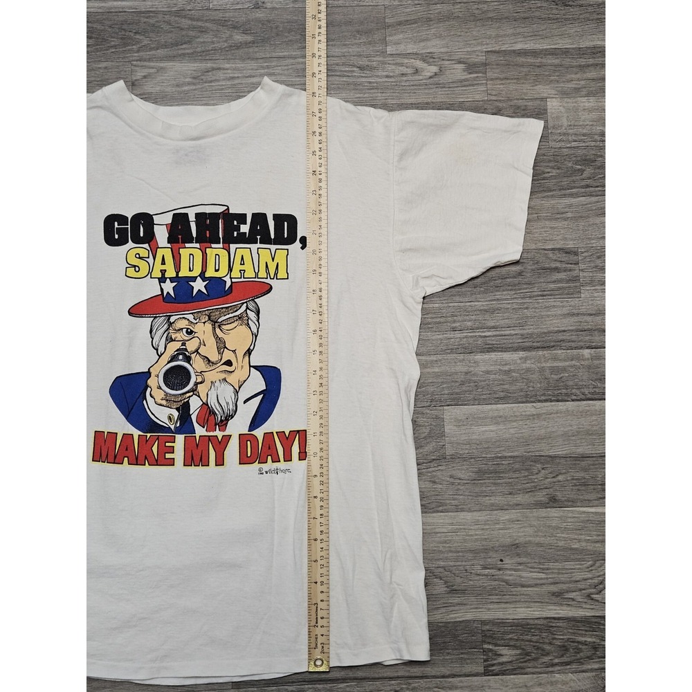 Vintage Hussein Saddam Gulf War Desert Storm 90s T Shirt XL White Uncle Sam - Picture 8 of 9